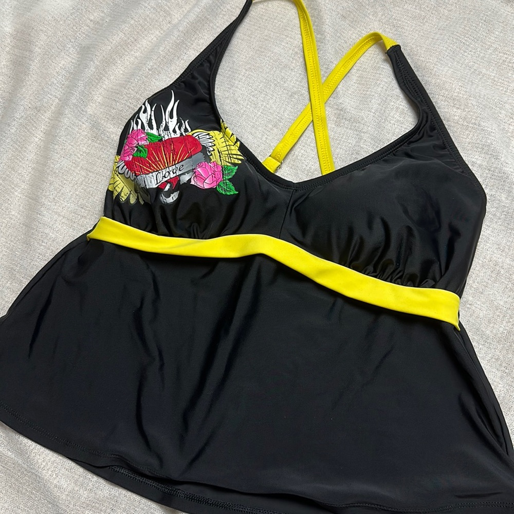 xhiliration tankini top. Yellow & black.
